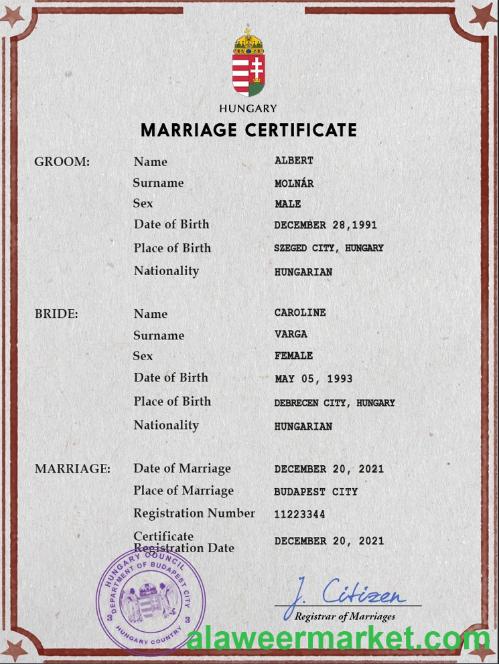 Hungary marriage certificate PSD template